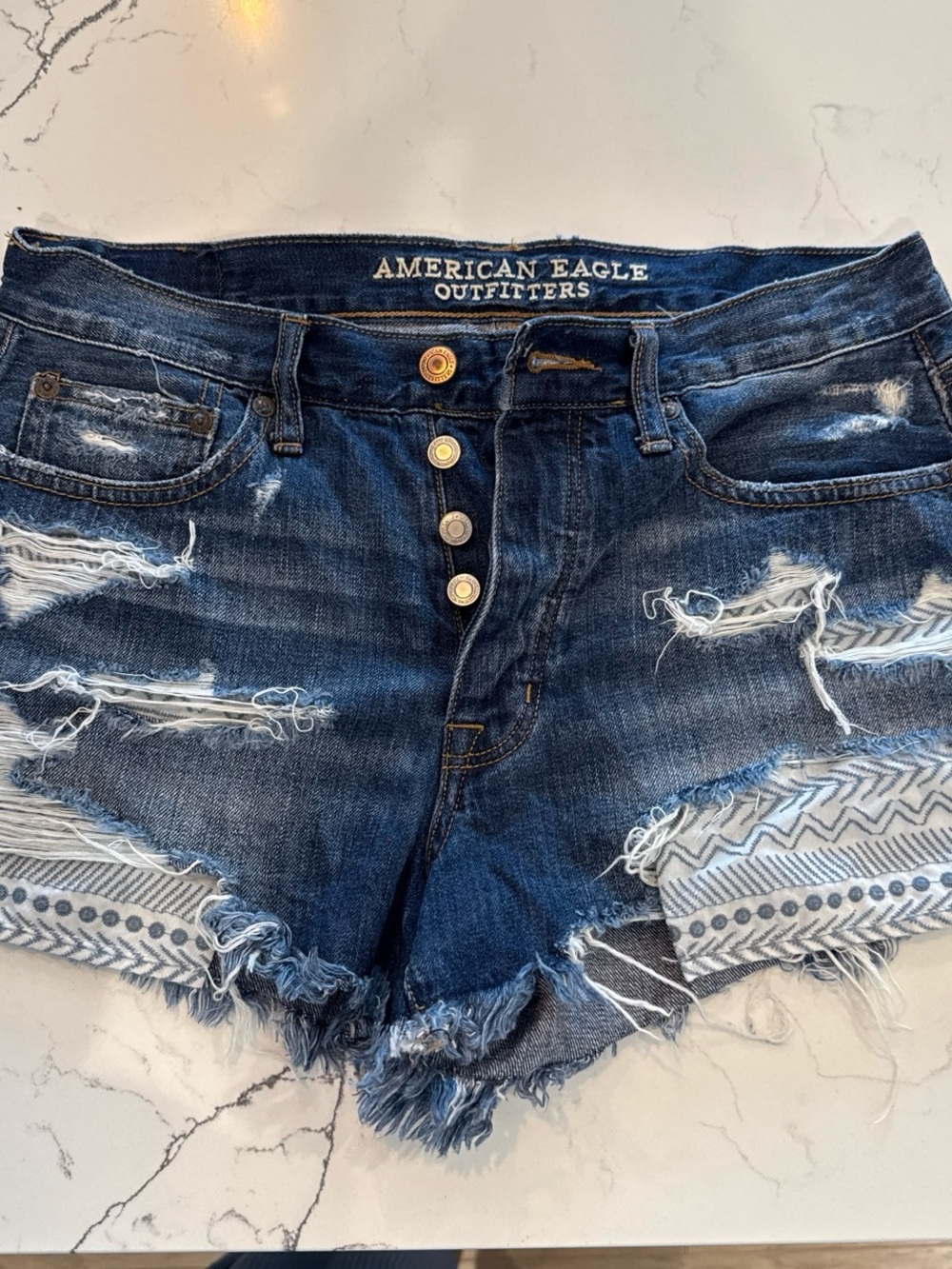 American Eagle Outfitters Dark Blue Distressed Denim Cutoff Shorts